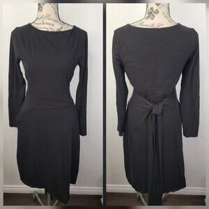 Pact Midi Dress Womens SZ Small Organic Cotton Fit Flare Tie Waist Long Sleeves